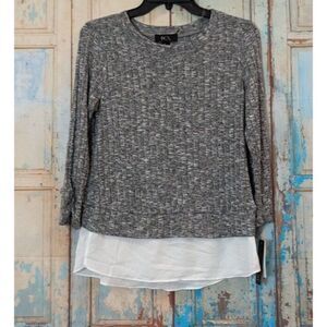 BCX Womens Size Small Gray Heather Long Sleeve Round Neck Pullover Blouse Top